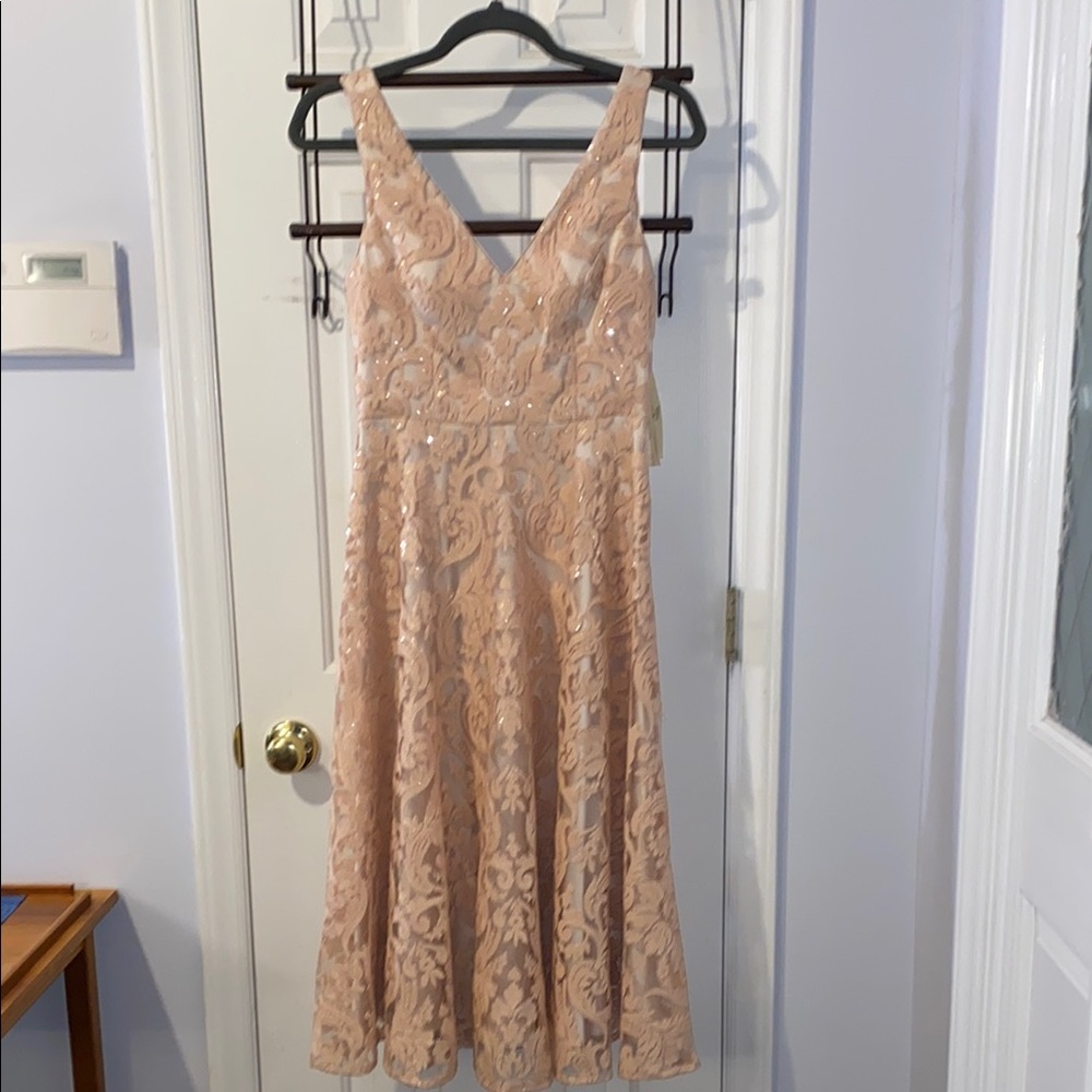 Eliza J midi tea length dress, soft pink, fully lined, NWT sz. 2